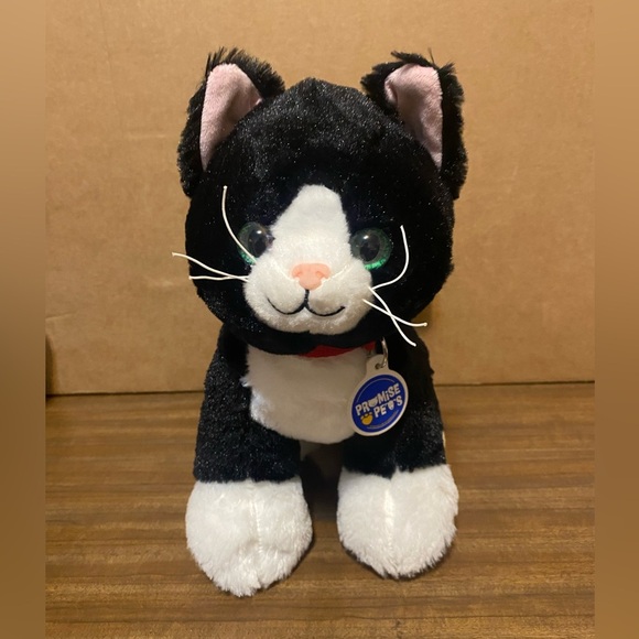 BUILD A BEAR Promise Pets TUXEDO CAT Black White Stuffed Plush 11" w/ Tag Collar - Picture 1 of 7